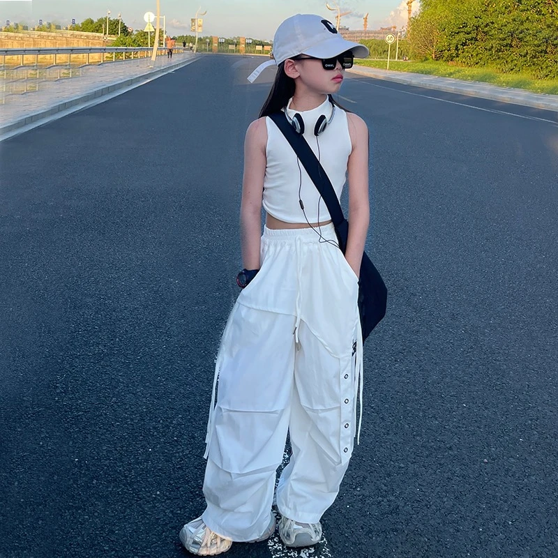 女童美式潮牌街舞速干工装裤2025夏季嘻哈爵士舞阔腿运动裤休闲裤