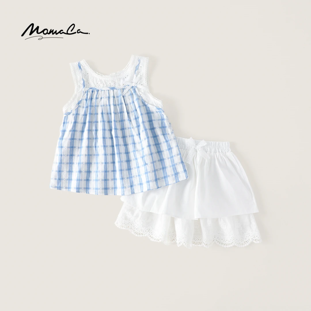 MOMOCO夏季女童时尚甜美格子两件套77680580003