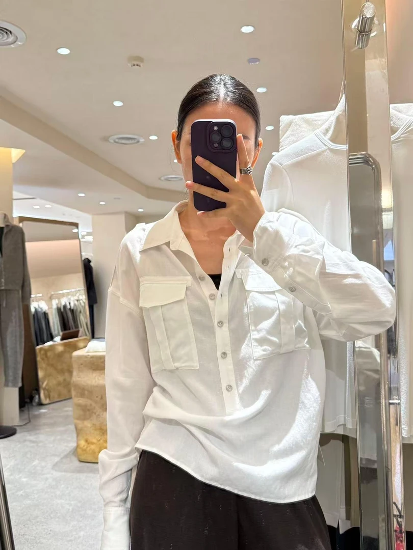 杨杨 YL-240009亚麻➕天丝肩章休闲双袋衬衫