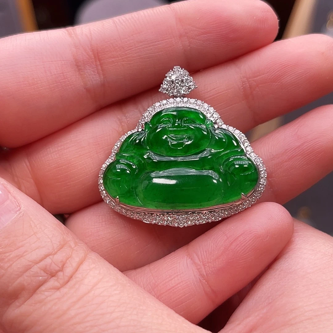 翡翠18K金镶嵌吊坠(不含链)