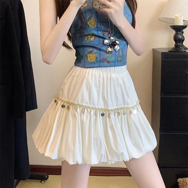 A字半身裙波西米亚度假风贝壳流苏花苞短裙女2025春夏新款显瘦