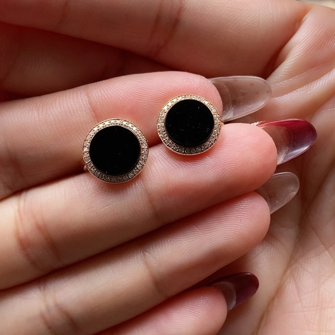 翡翠耳饰18K金镶嵌墨翠