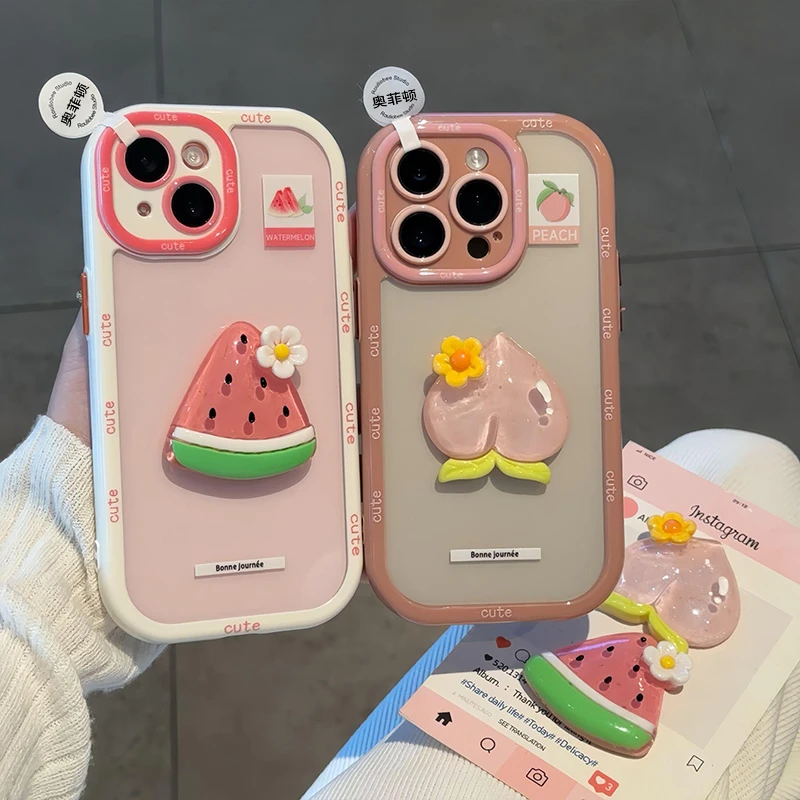 奥菲顿立体西瓜蜜桃贴件适用苹果16promax奶油手机壳华为vivo小米