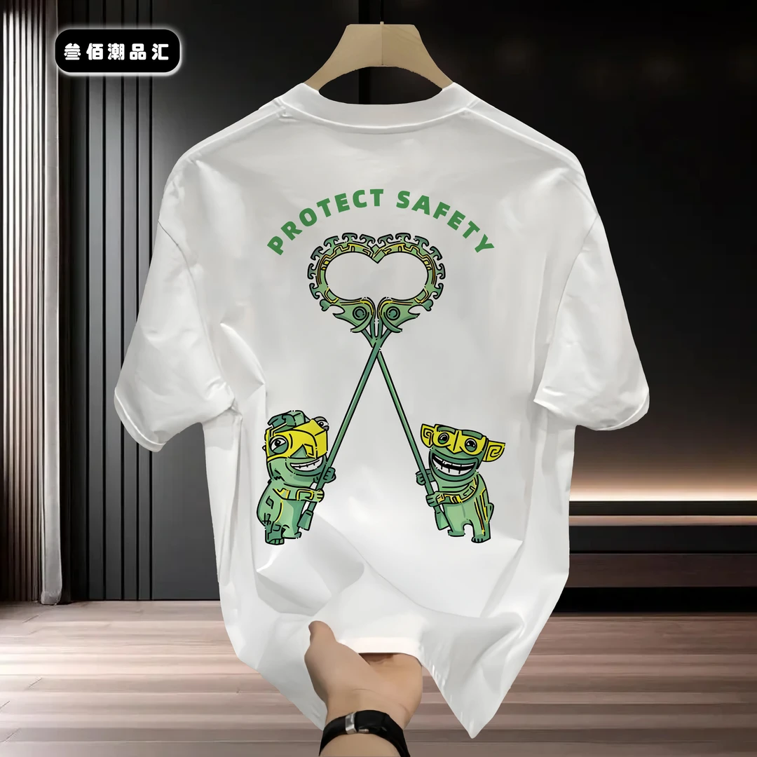 邦德妮【高品质男装】美式重磅短袖T恤个性印花潮牌男士圆领打底衫