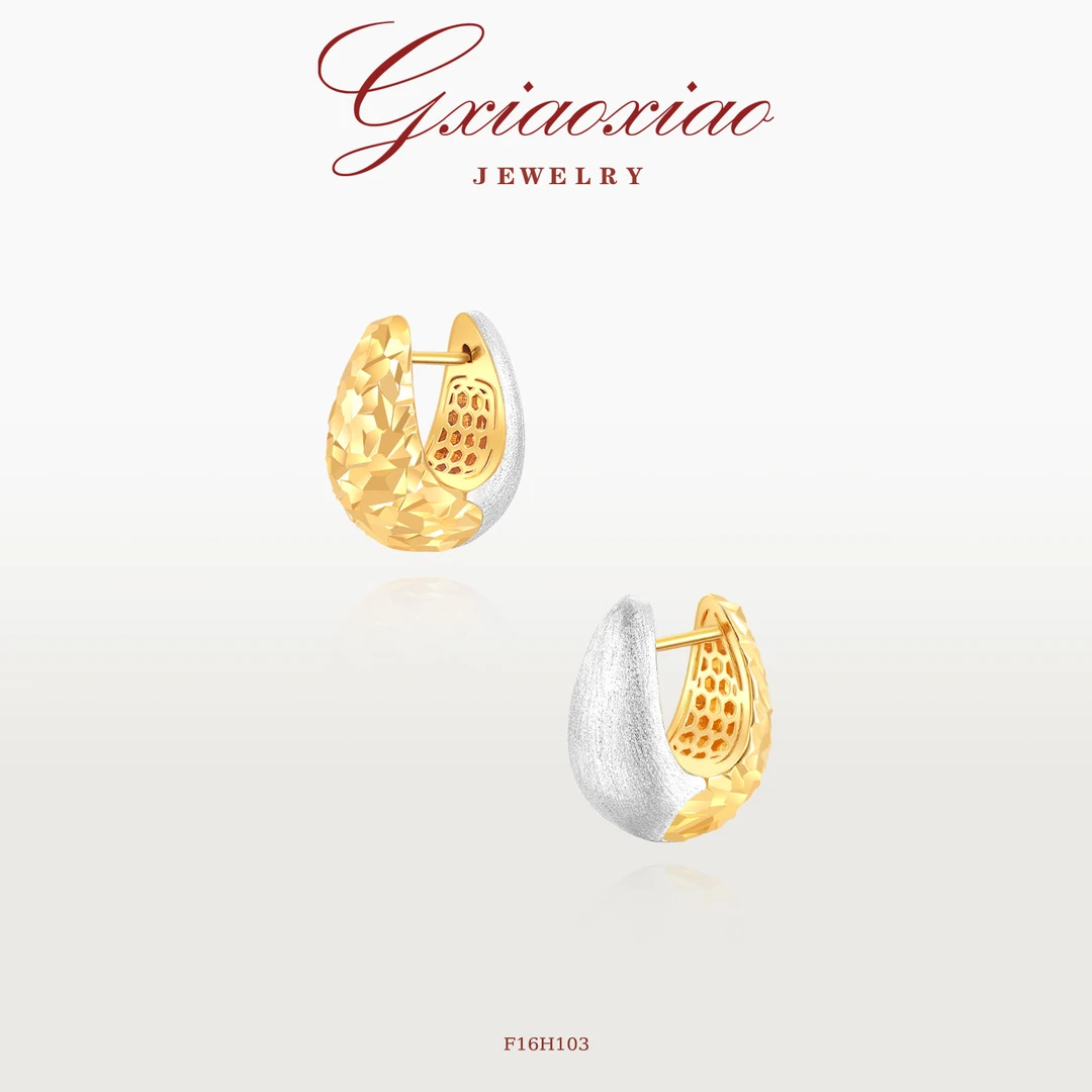 G XIAOXIAO 镀K金【金纹银影】高级精工双色瓜子耳环 F16H103