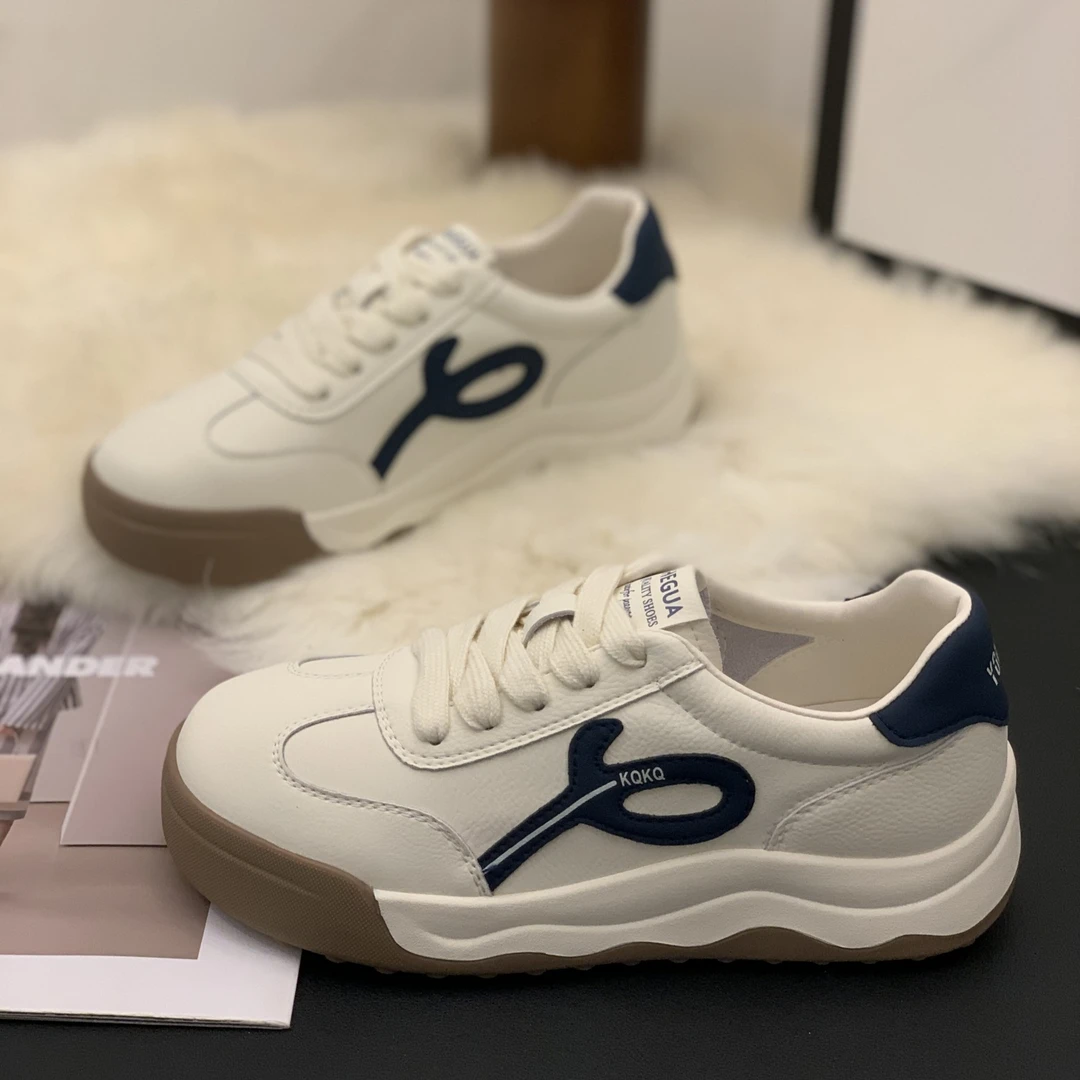 韩版轻便舒适小白鞋女2025年秋季超火显脚小潮百搭拼色平底阿甘鞋