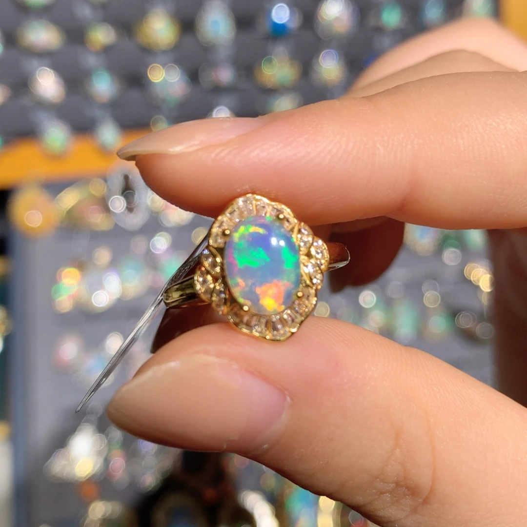 欧泊银S925镶嵌欧泊戒指t