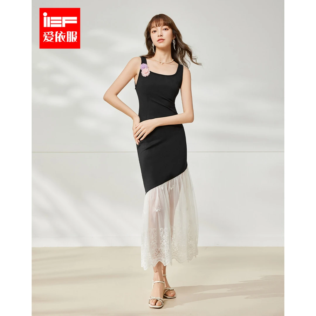 IEF/爱依服2025夏季新款法式性感小女人气质蕾丝拼接设计背心长裙