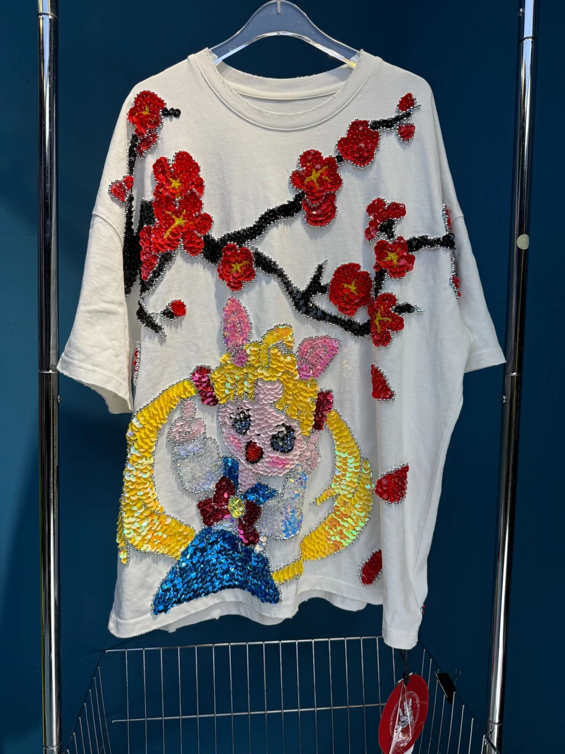 花花重工潮牌原创设计师百搭纯手工金属钻亮片钉珠T裙