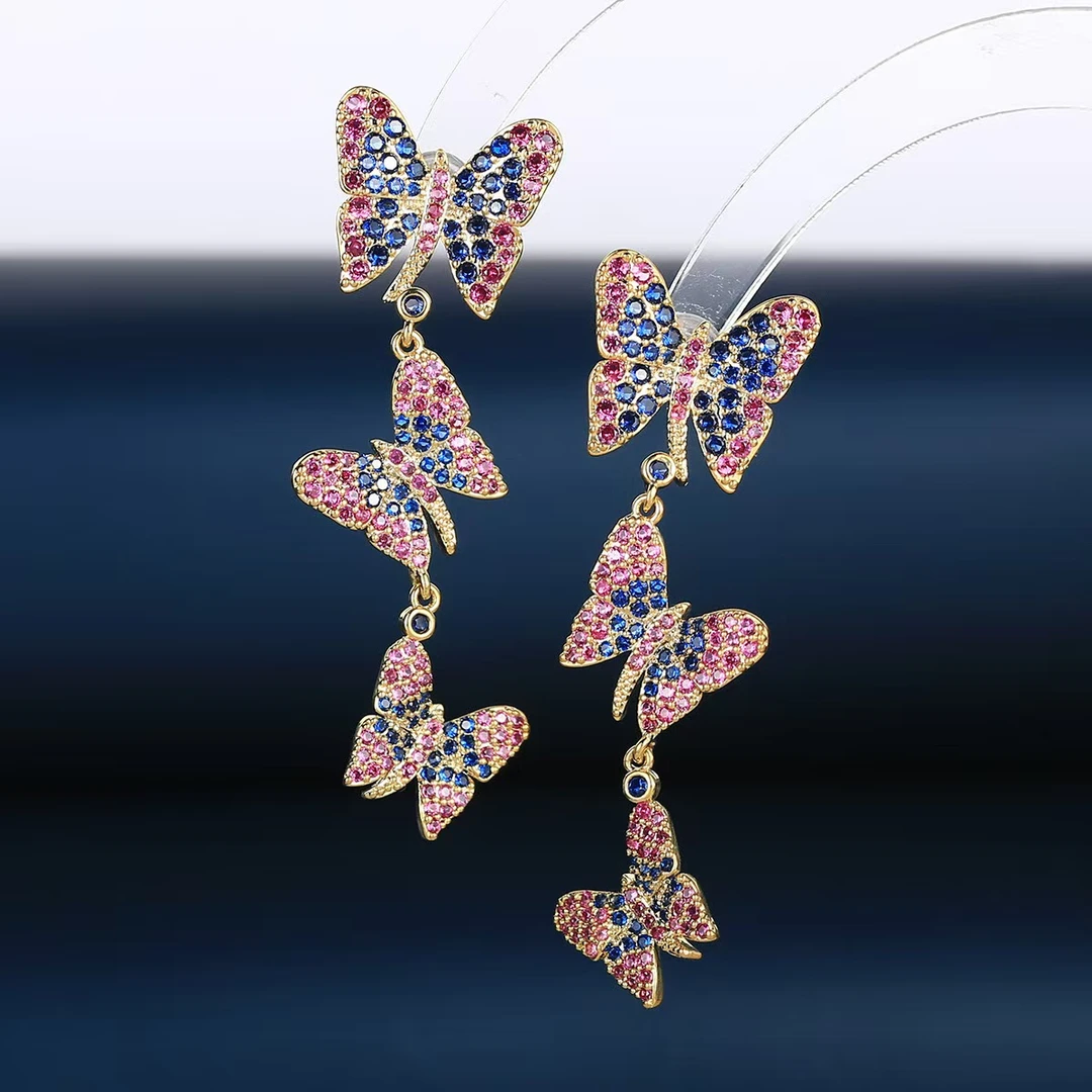 合金锆石耳饰 蝴蝶流苏耳钉X01