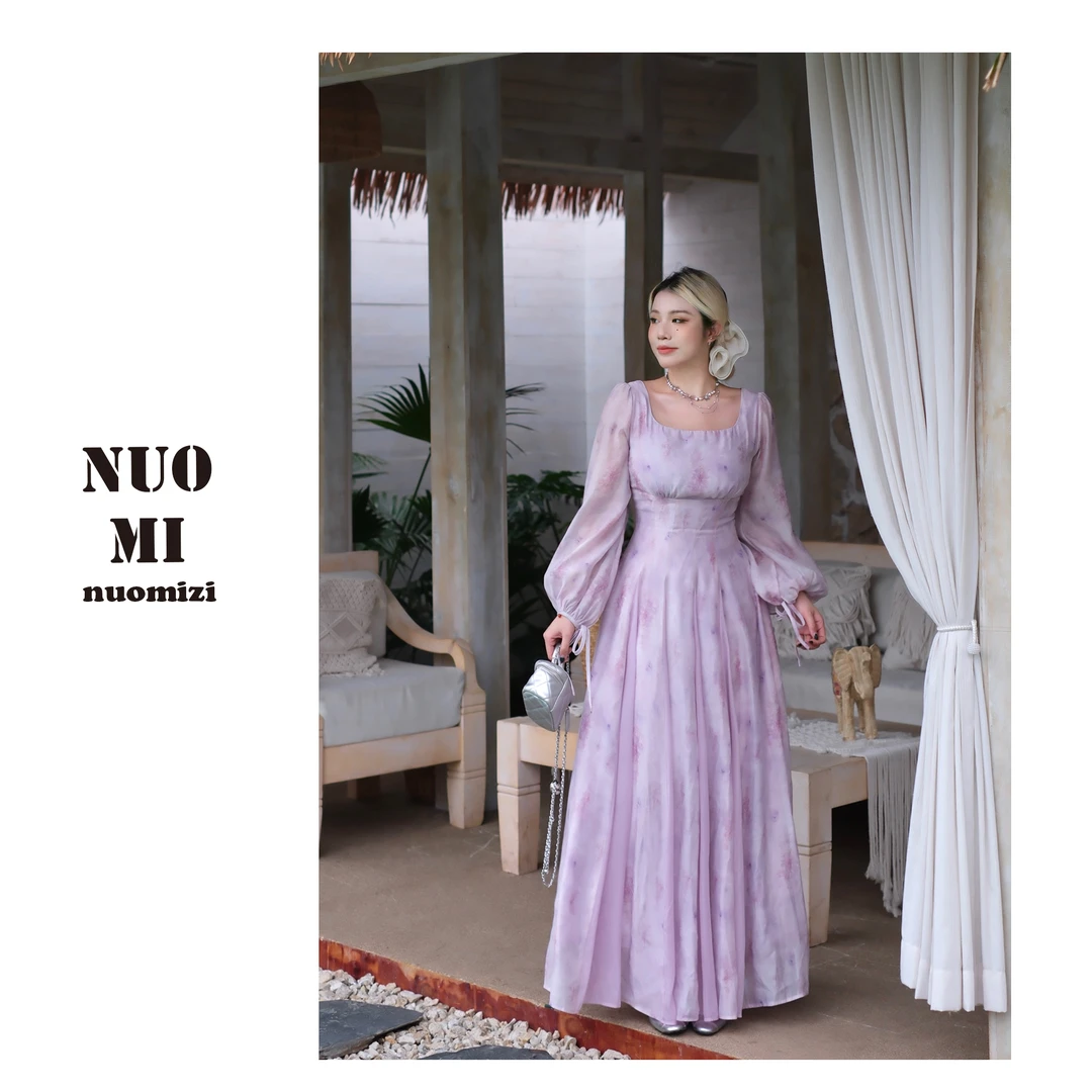 ZOZ糯米子[薄雾花园]法式印花浪漫连衣裙夏季新款氛围感碎花裙子