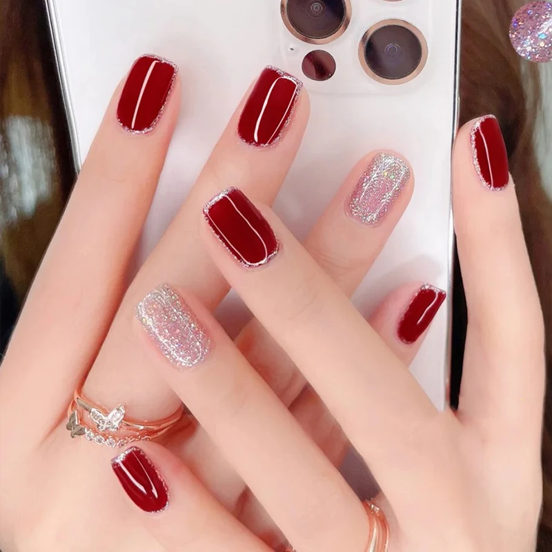 显白指甲油免烤快干持久防水不可撕2025细闪碎钻美甲免烤微胶