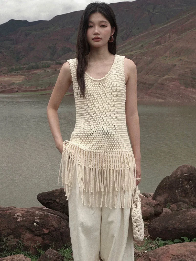 桃子自制 0120 纯色流苏百搭针织上衣