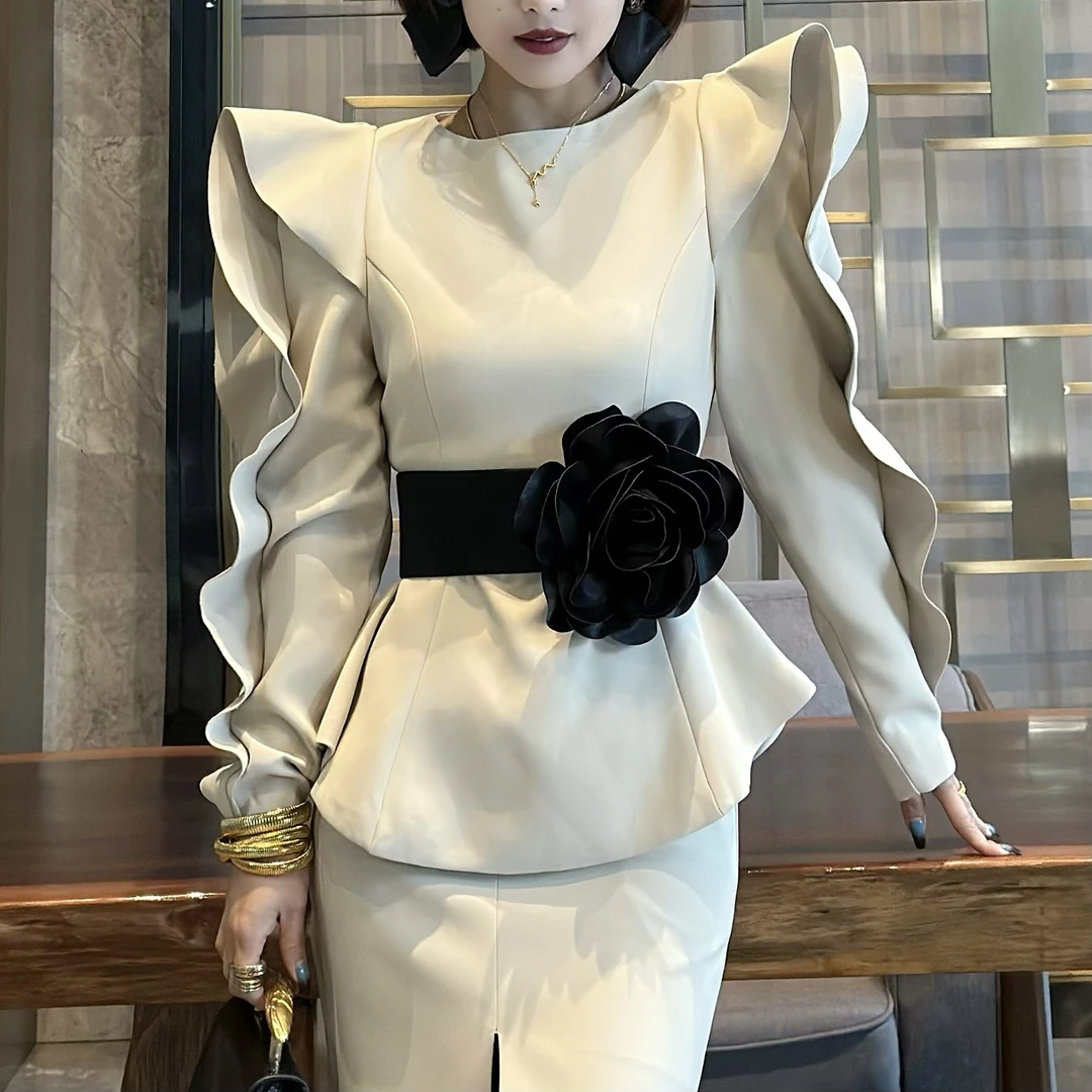 LTT- 新款百搭设计款弹力花朵腰带