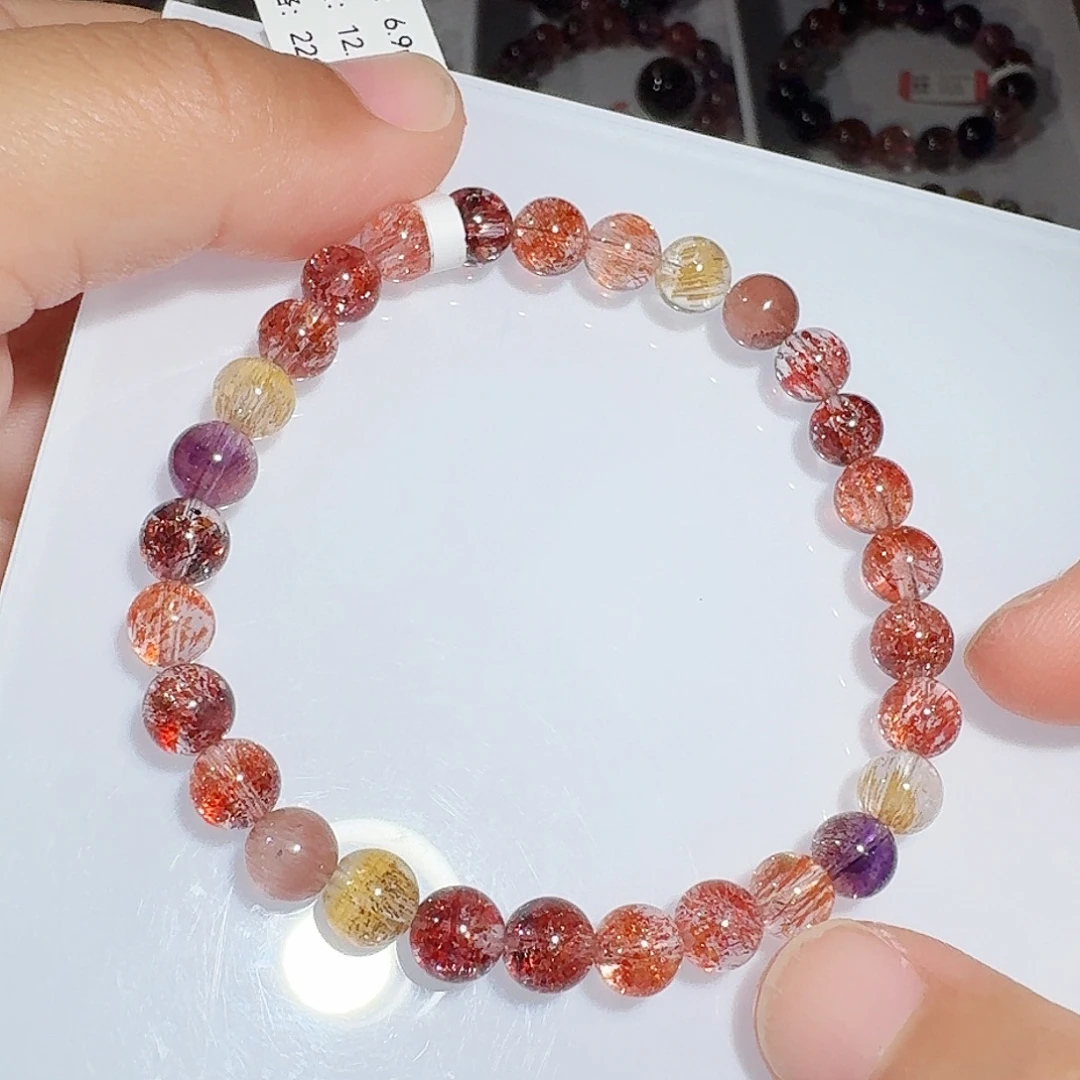 手链未镶嵌水晶6.9mm橘色糖果超七手串