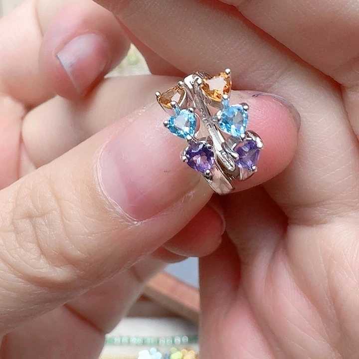 水晶耳饰银S925镶嵌耳钉多宝
