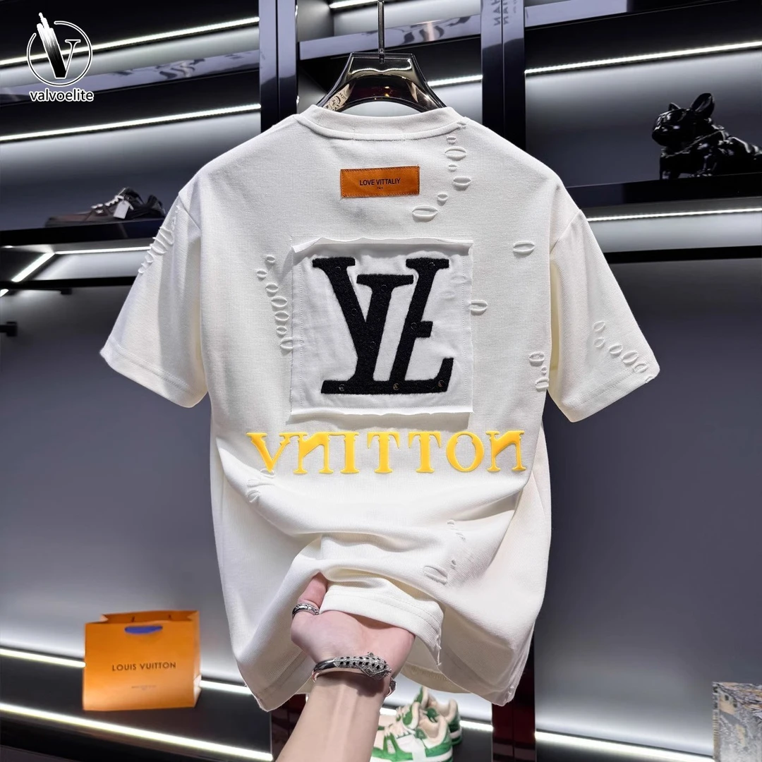 VALVOELITE破洞印花短袖恤男士新款夏季高端潮牌简约时尚半袖恤