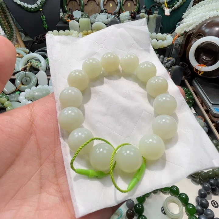 和田玉未镶嵌手串新疆若羌卡15奶油黄白