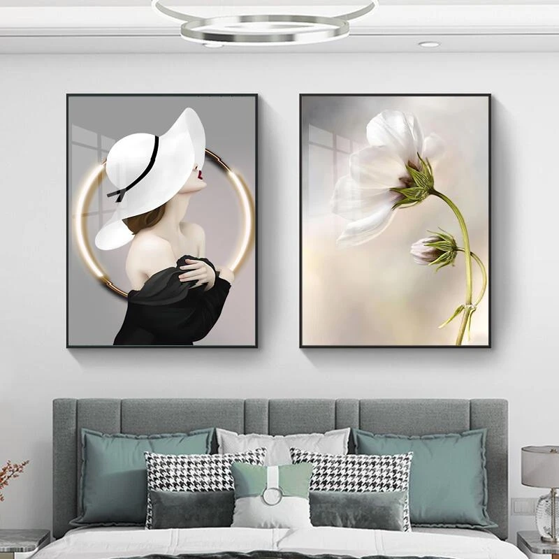 床头墙面装饰画现代简约卧室主卧房间背景墙挂画轻奢温馨两联壁画