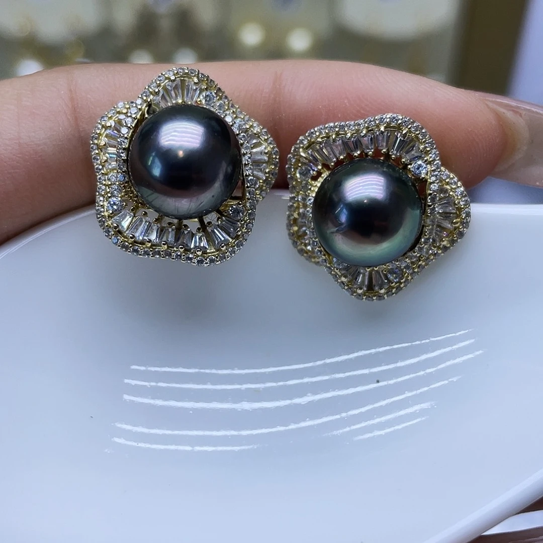 银S925镶嵌海水珍珠耳饰