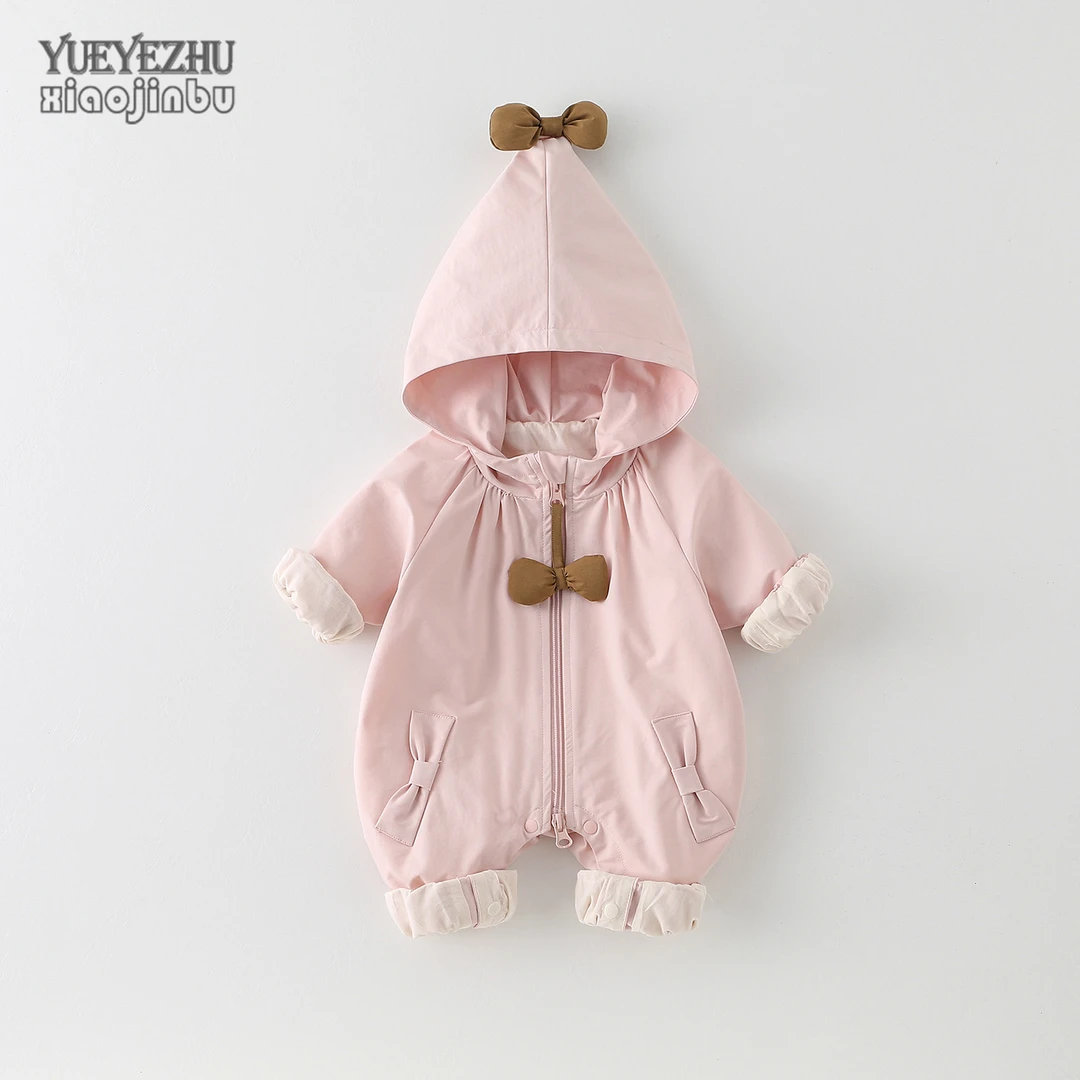 女宝宝连体衣春秋洋气公主连帽外套新生婴儿衣服秋装外出满月哈衣