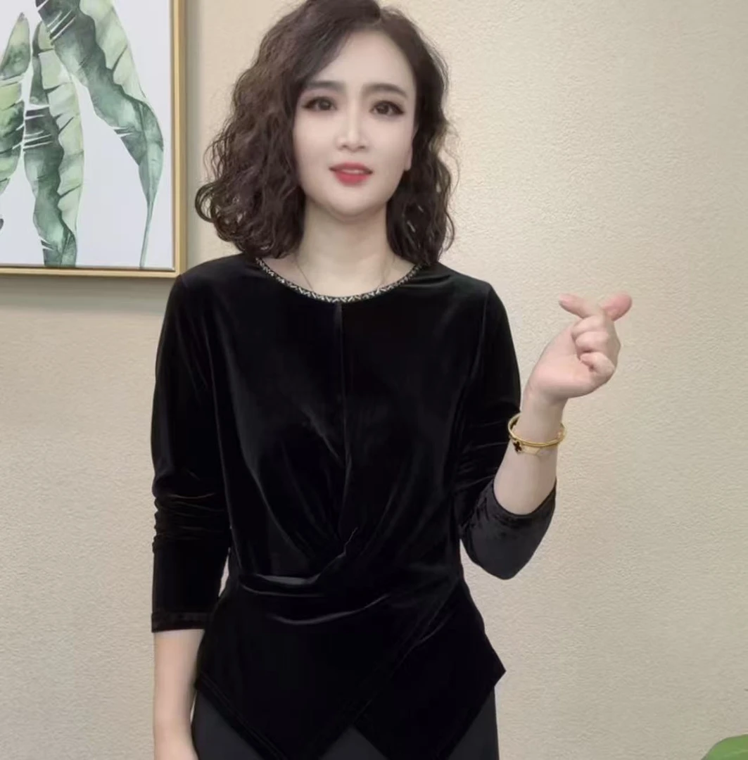 2025秋季新款常规圆领气质时尚洋气长袖纯色女T恤秋季抗皱#951746