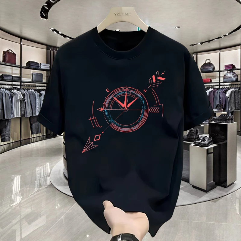 潮流夏季纯棉休闲t恤半袖T恤大码宽松显瘦印花圆领短袖上衣男士