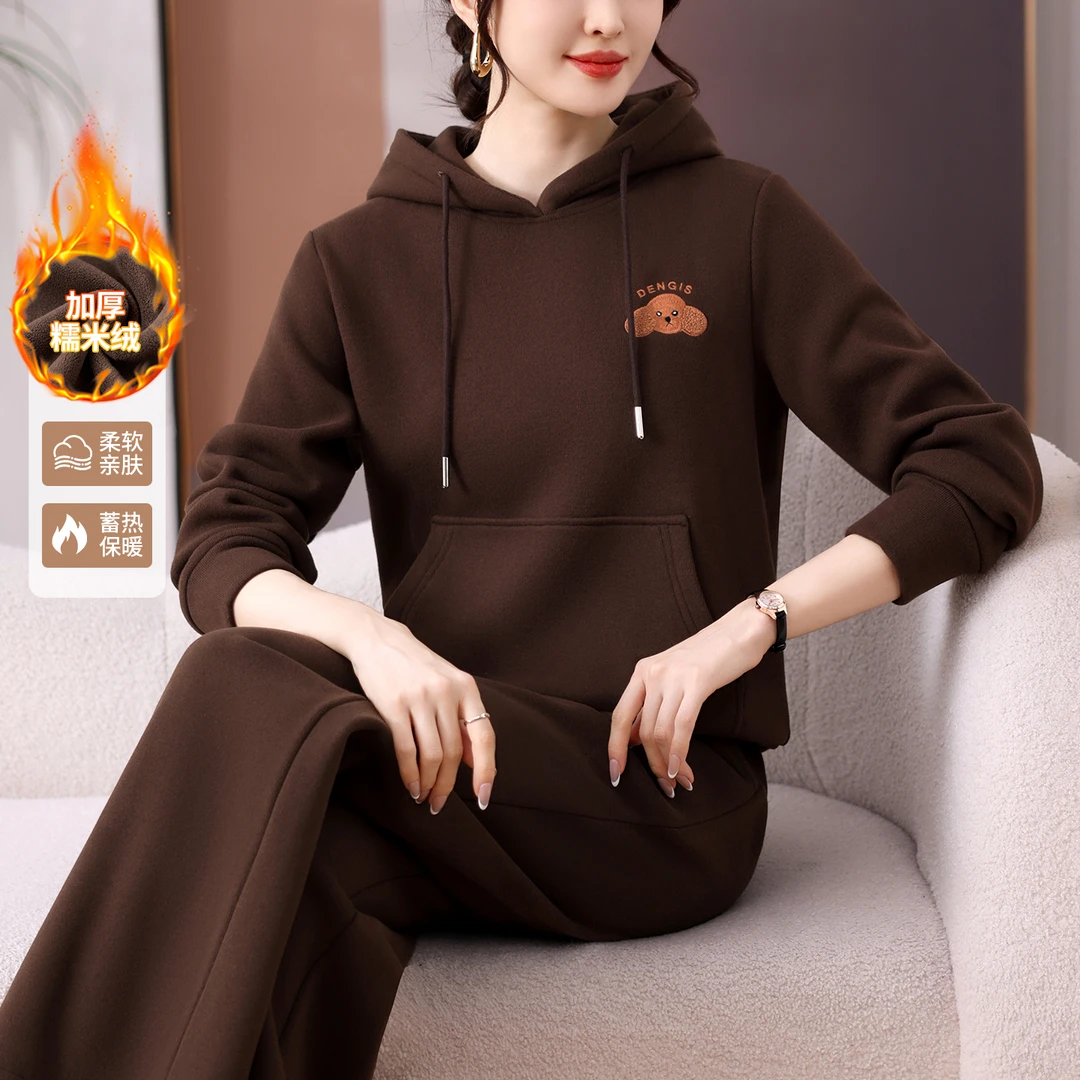 加绒运动套装女秋冬2025新款韩版时尚洋气亲肤加厚连帽卫衣两件套