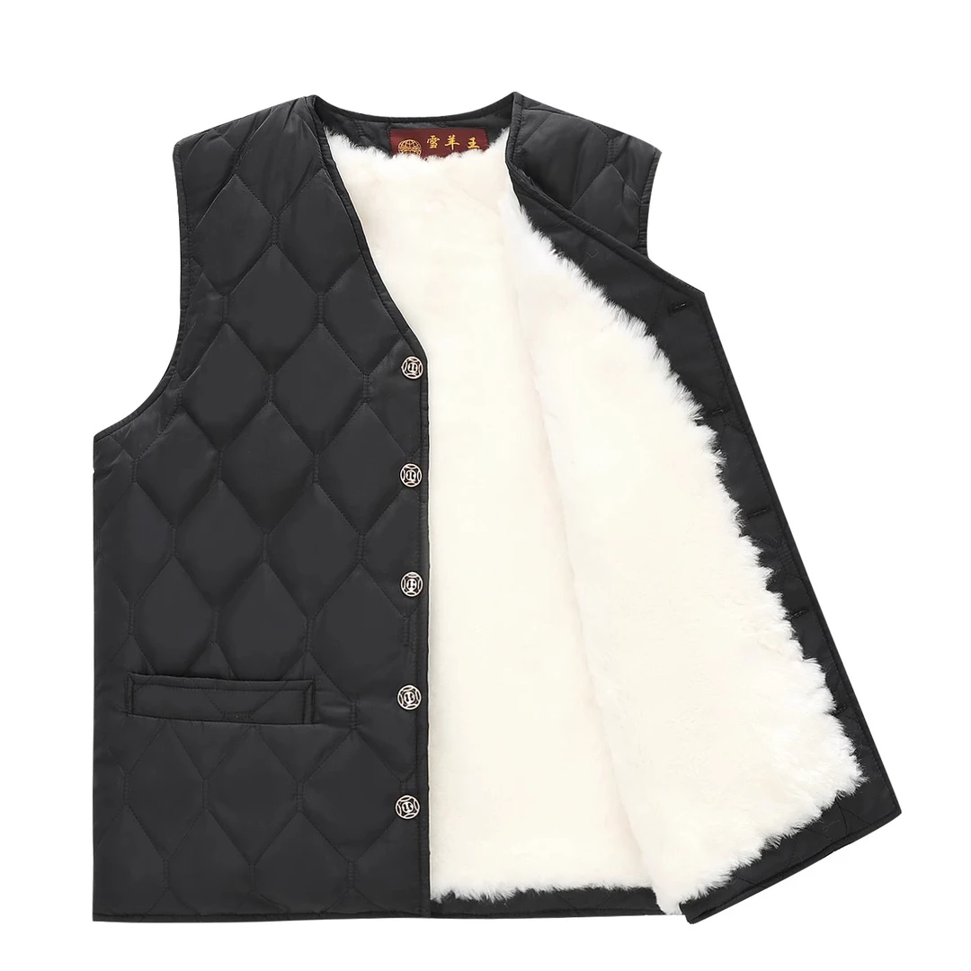 冬季羊皮毛一体马甲男背心爸爸中老年人棉保暖羊毛马夹坎肩