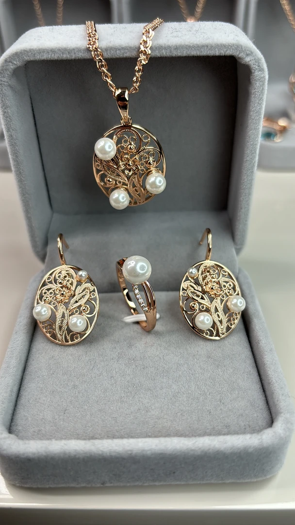 铜合金仿珍珠吊坠 镀俄罗斯585红色气质小珍珠套装项链饰品精致