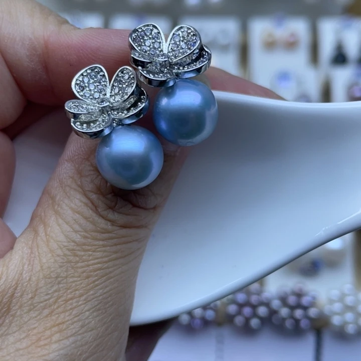 淡水珍珠耳饰银S925镶嵌