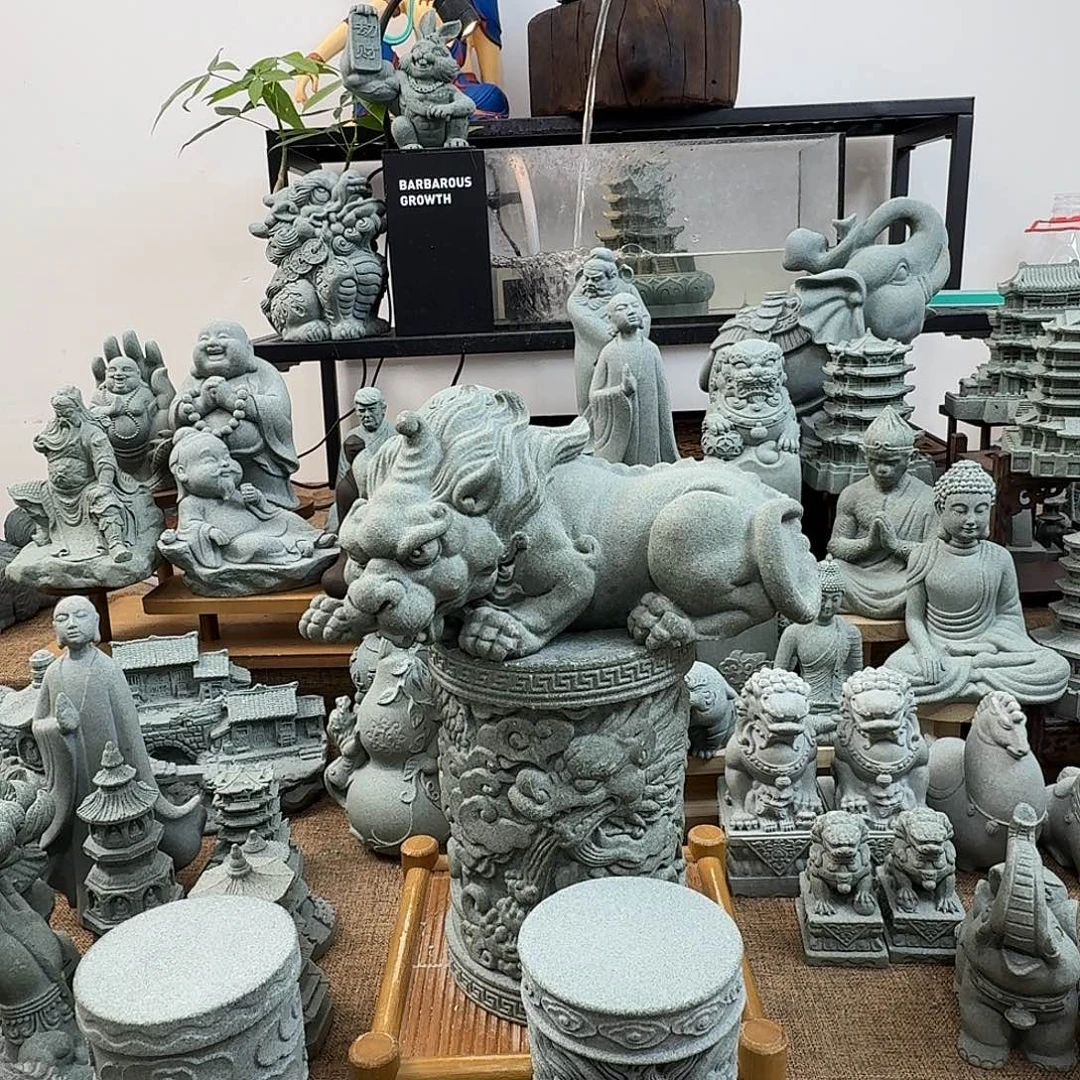 石材青砂石流水貔貅送小号笑口常开