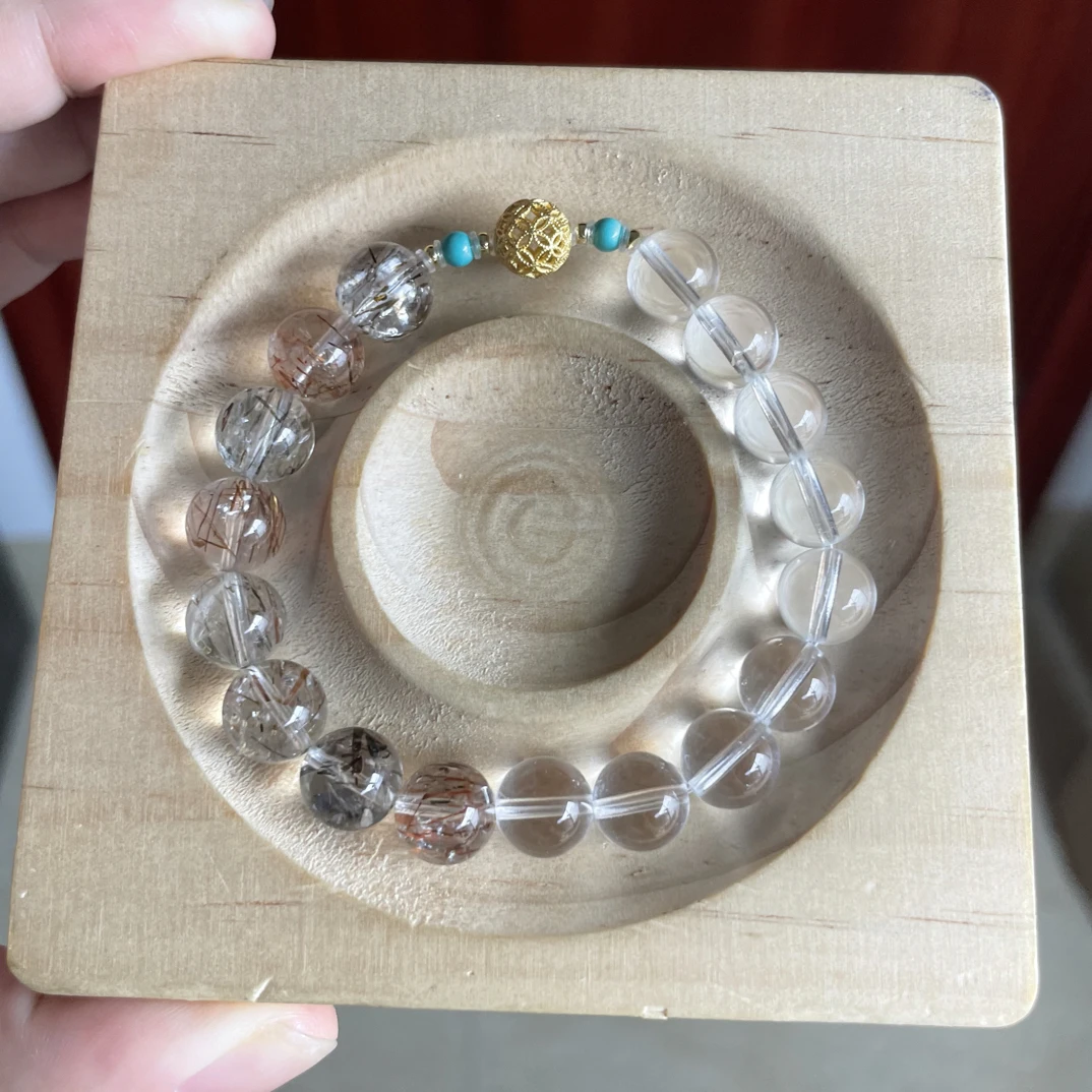 【无双】天然黑金超白水晶水晶手串
