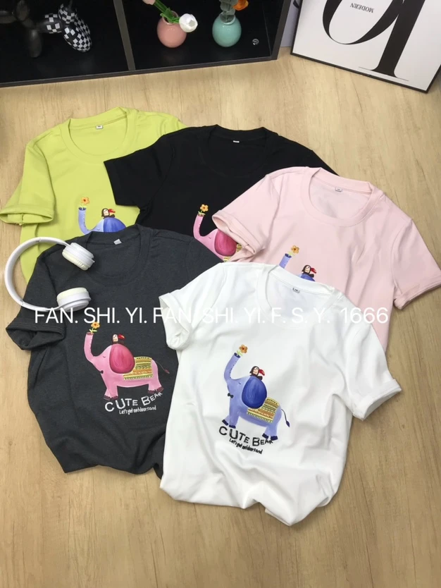 格姐家~夏季圆领字母小象百搭短袖1666