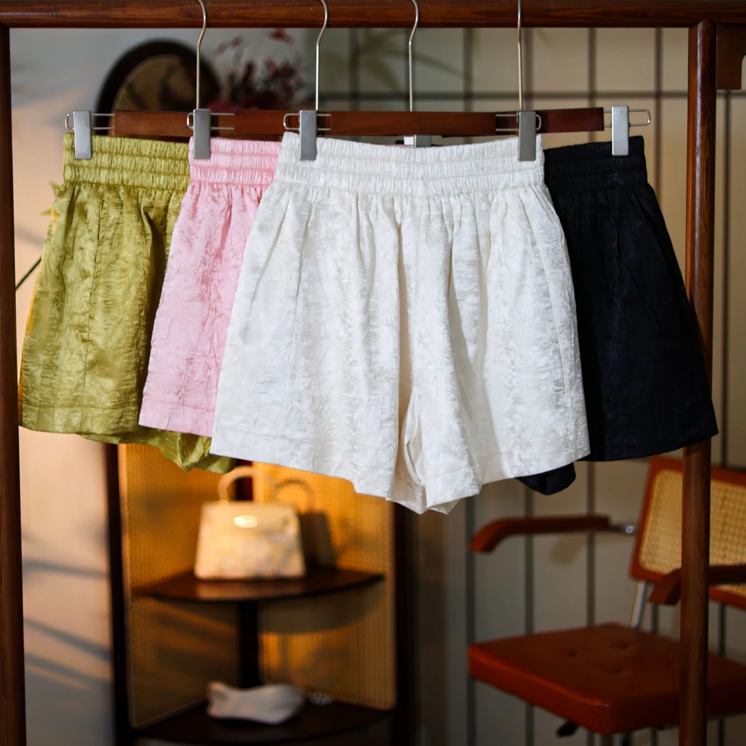 【锦说欢喜】‘鎏光’新中式百搭醋酸鬼绉短裤春夏新款83760