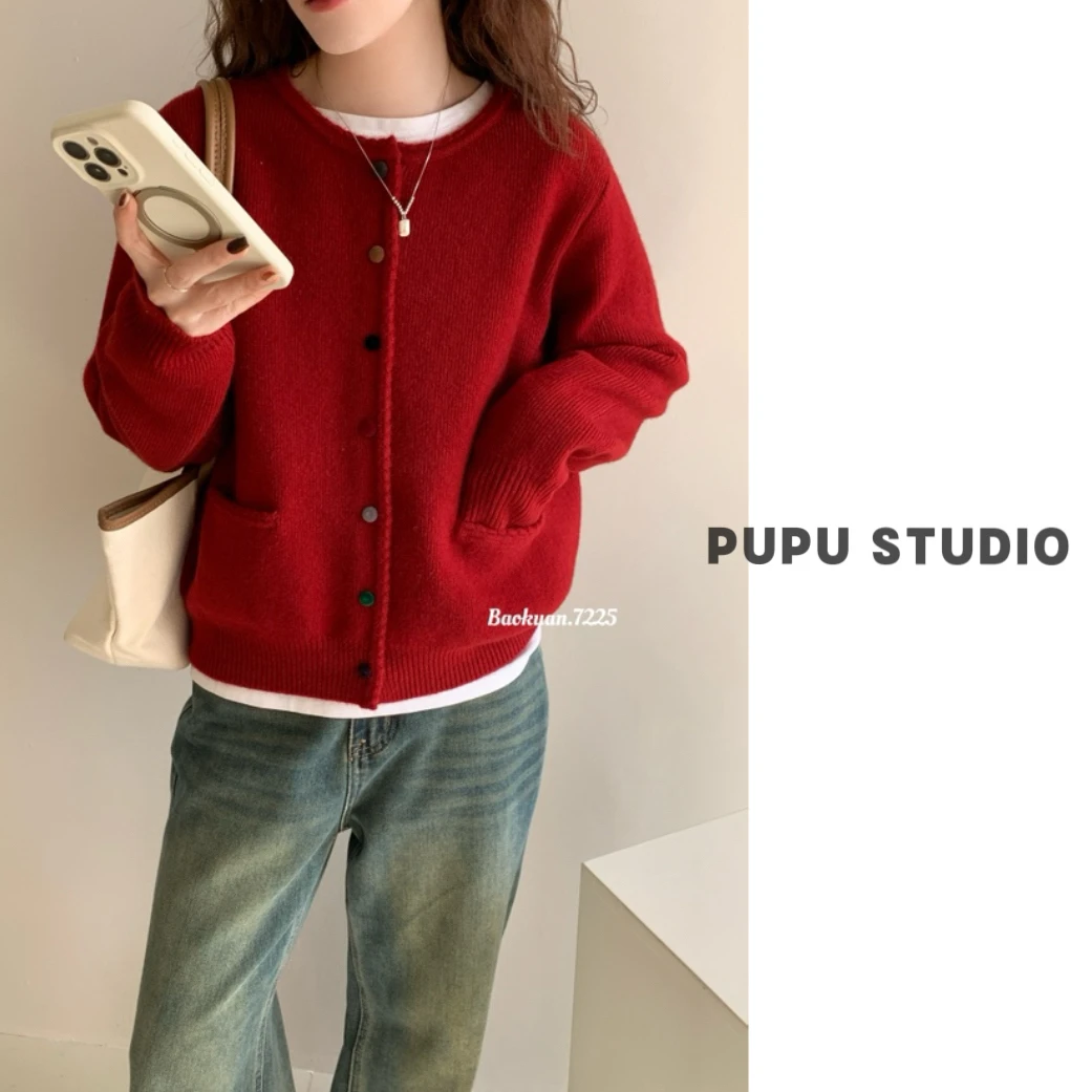 【绒绒纽扣】秋季新款长袖毛衣开衫