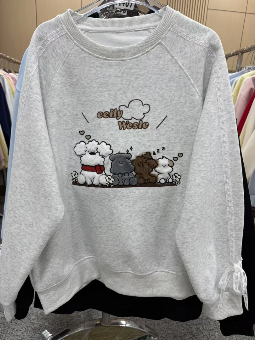 2543新款花边云朵小狗休闲时尚韩版卫衣