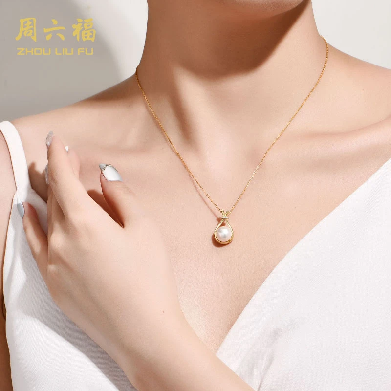 【周六福】S925银镶嵌气质金葫芦套链-玉兔衔珠Y7253-主