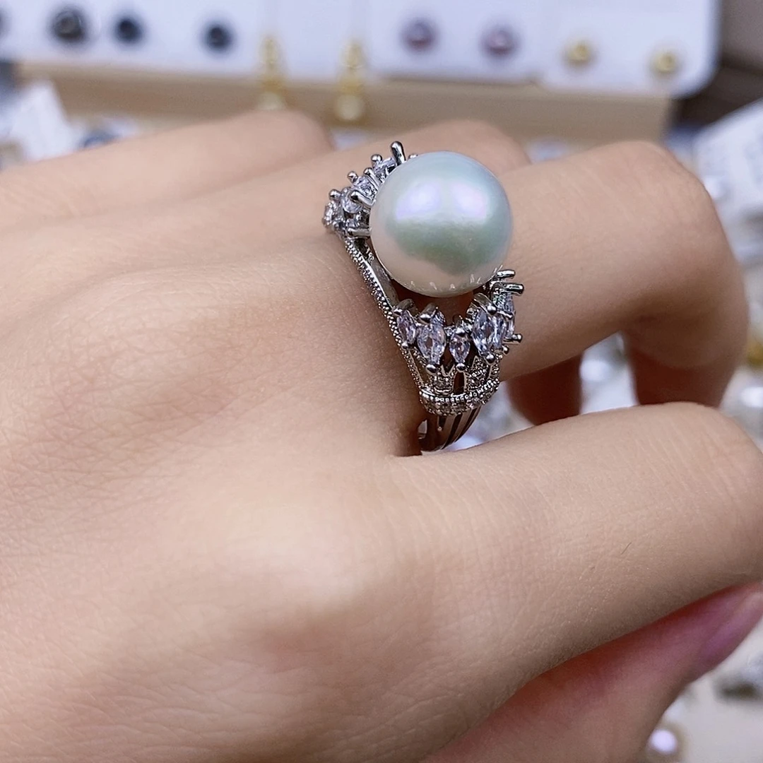 戒指银S925镶嵌淡水珍珠