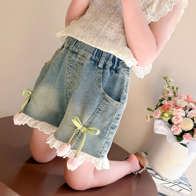 女童夏装裤子2025新款女宝宝洋气好看流行牛仔短裤儿童夏季五分裤
