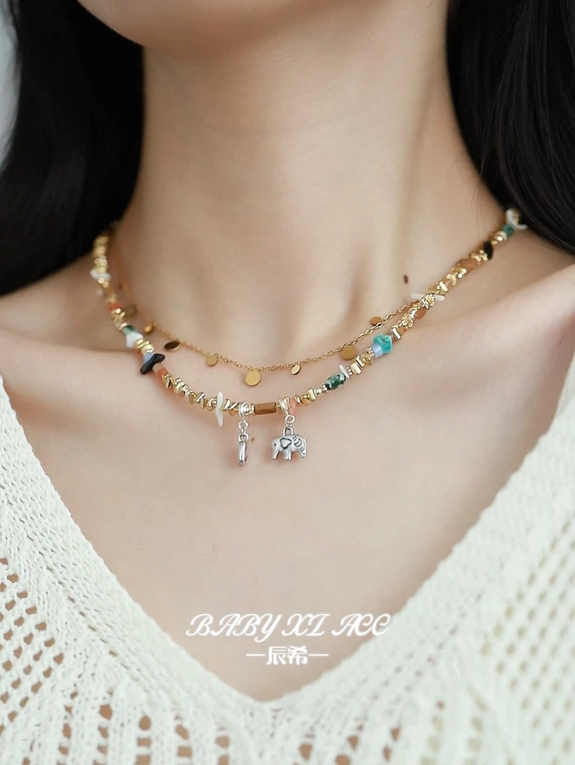 铜合金项链 「芭提雅」小象吊坠彩色轻奢可爱气质手工串珠项链157
