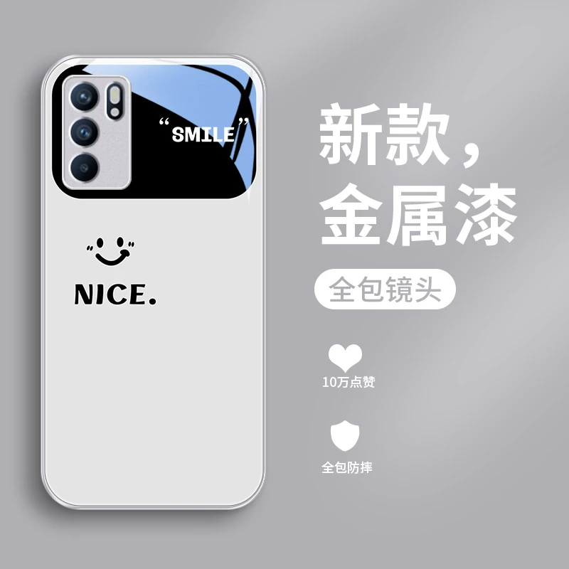 Nice视窗适用opporeno6手机壳Reno6pro玻璃高级reno6pro+金属漆男