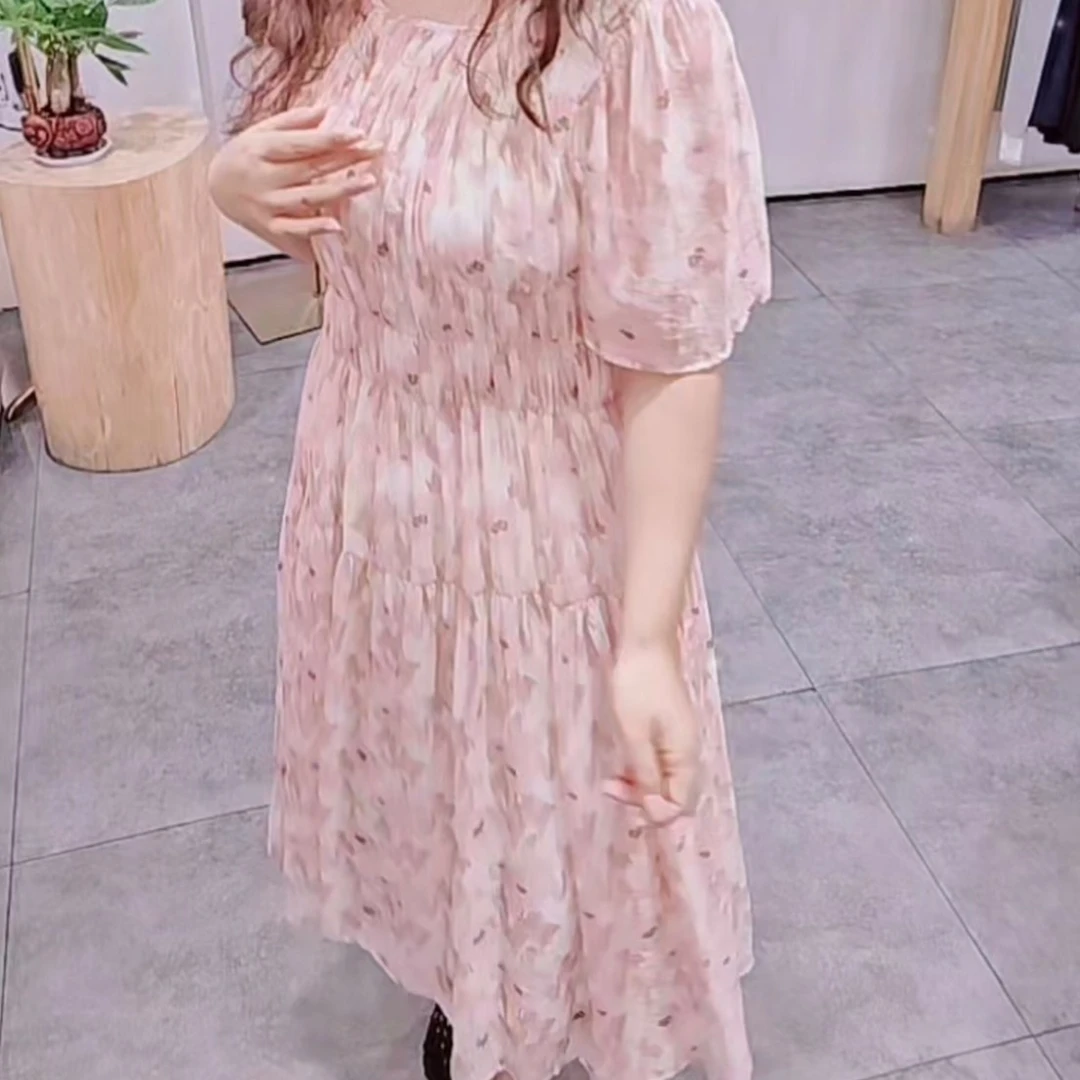 法式碎花收腰遮肚显瘦中长款女士连衣裙气质