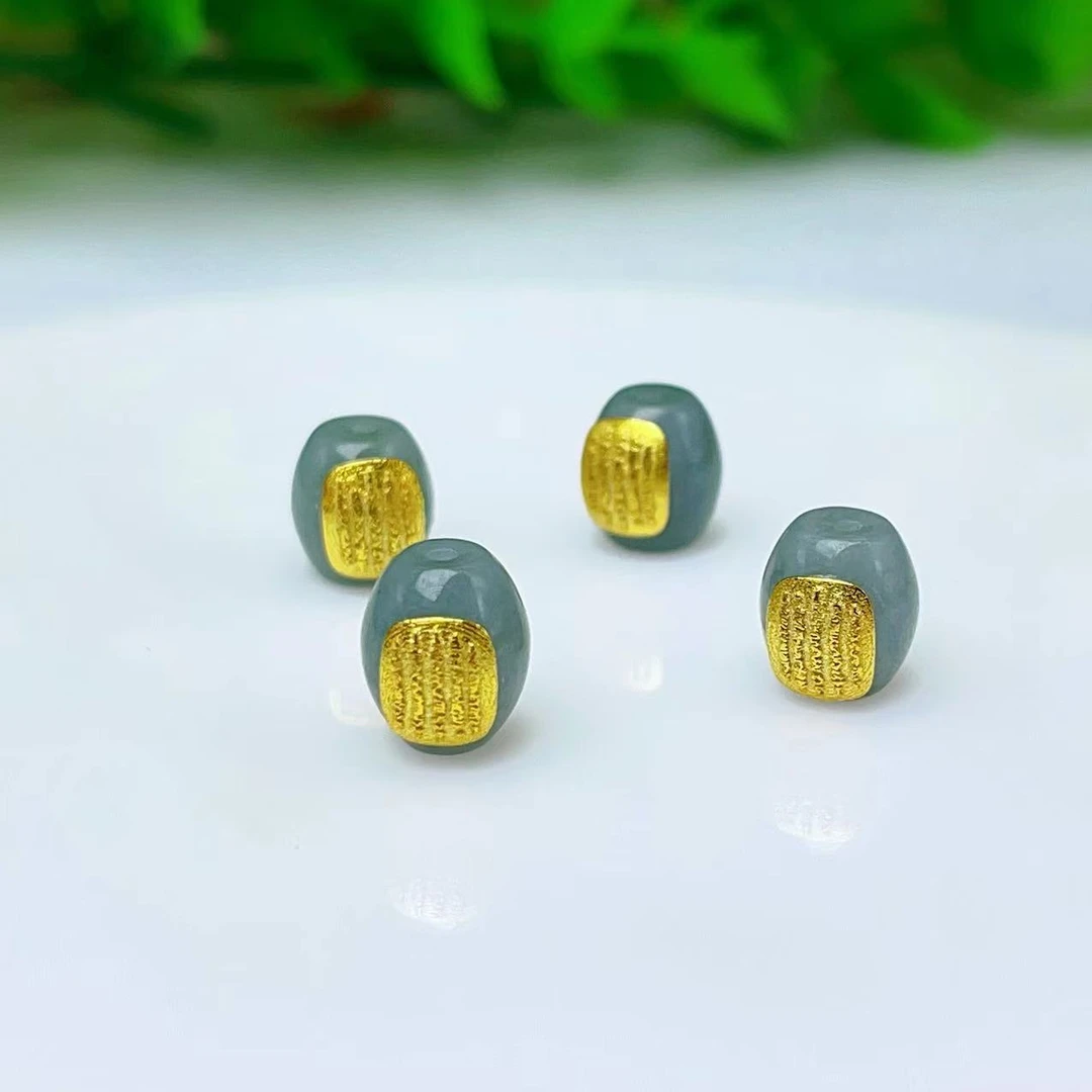 【千宝饰品】A492蓝水翡翠枣珠 桶珠 DIY配件配饰6.6*7.2mm [2个装]