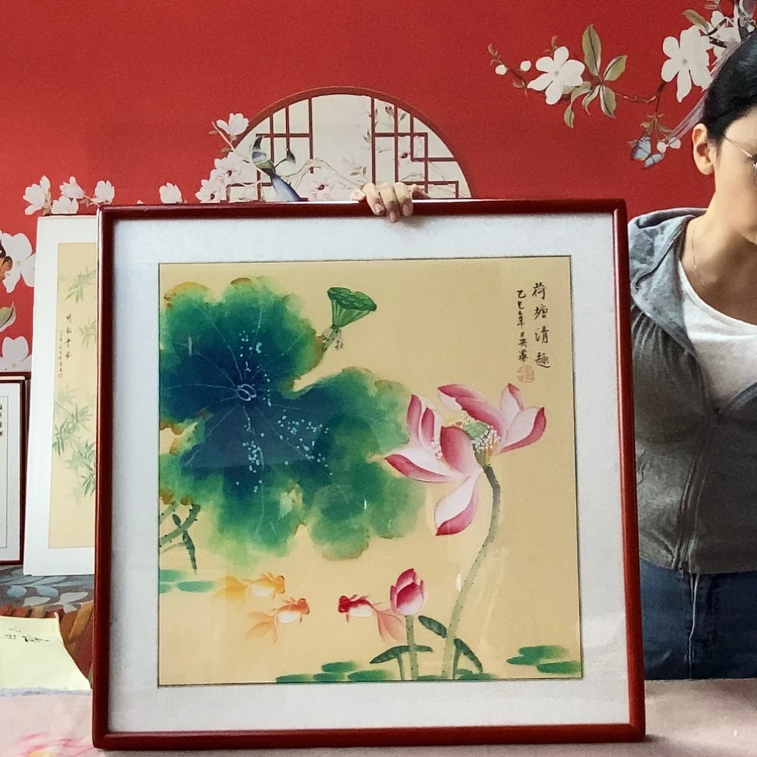国画手写手绘国画作品带框包邮62✖️62