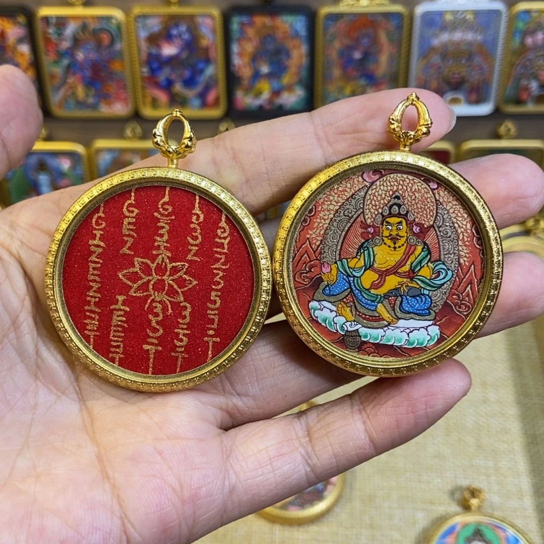 花***头吊坠热贡纯手绘唐卡黄财神➕五条