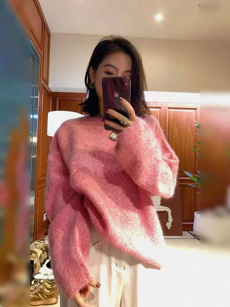 韩系复古高级感别致套头针织衫女秋冬新款洋气宽松时尚慵懒风毛衣