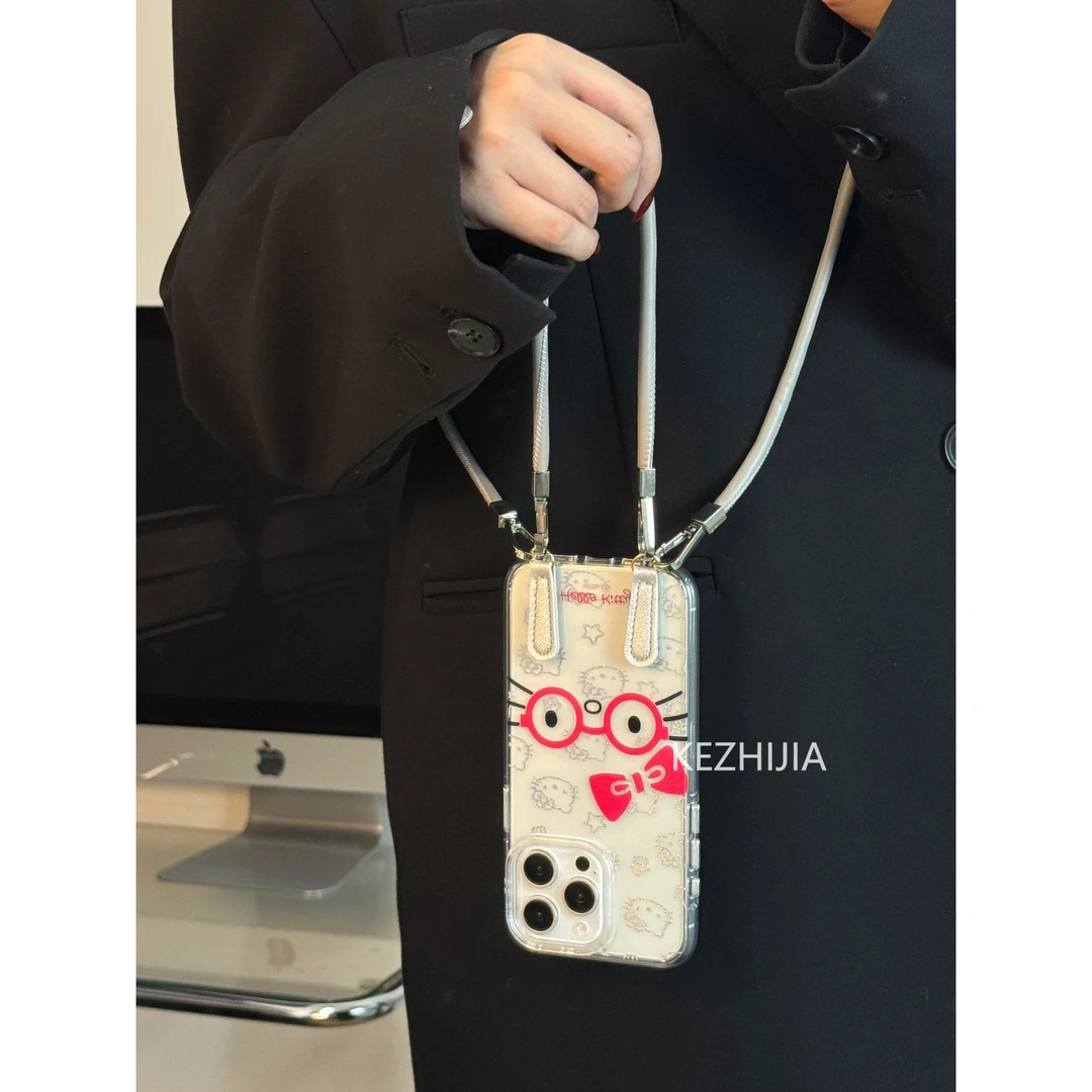 【壳之】高级可爱红蝴蝶结眼镜KT➕银皮扣适用苹果16/15/14/13手机壳