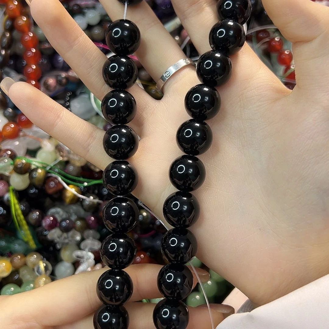 玛瑙/玉髓合金珠宝半成品卡14黑玛瑙一条