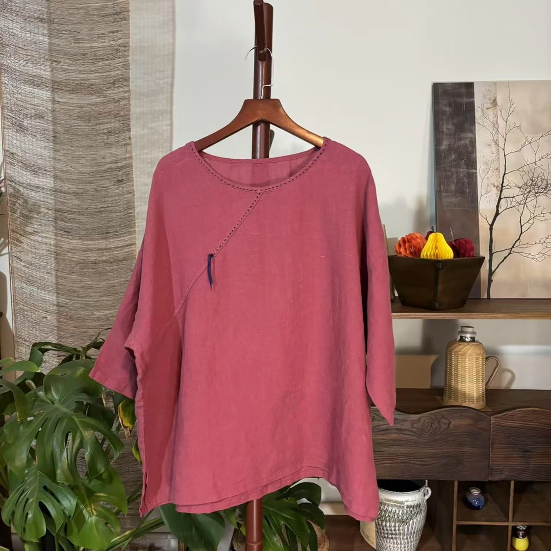 【大梅子推荐】设计款亚麻拱针绣上衣SXBY25103